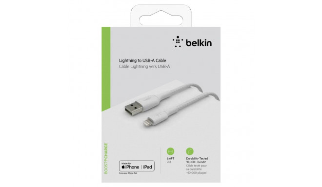 Belkin BOOST CHARGE™ Lightning - USB-A kaapeli punottu, 2m, valkoinen