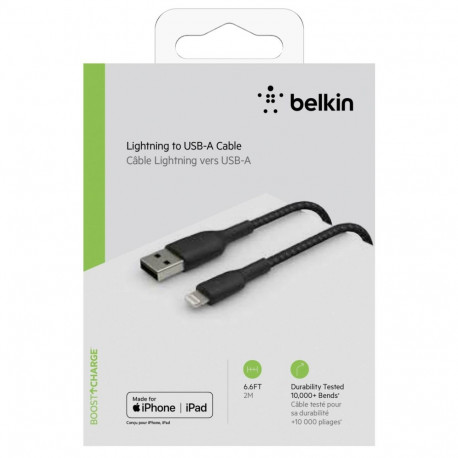 Belkin BOOST CHARGE™ Lightning - USB-A kaapeli punottu, 2m, musta