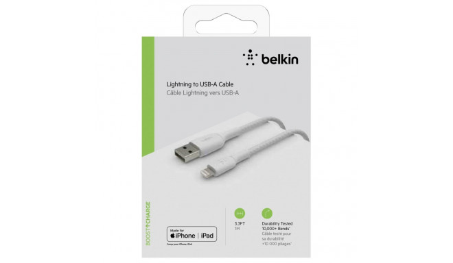 Belkin BOOST CHARGE™ Lightning - USB-A kaabel punutud, 1m, valge