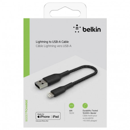 Belkin BOOST CHARGE™ Lightning - USB-A punutud kaabel, 0,15 m, must