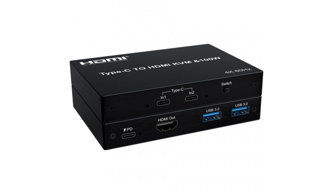 PremiumCord KVM switch 2x USB-C to HDMI+2x USB3.0 adapter with USB-C switching