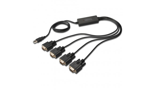 Digitus USB 2.0 adapter cable, USB-A plug > 4x serial RS232 plug (black, 1.5 meters)