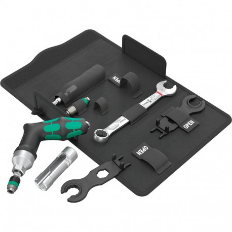 Wera 9524 Photovoltaic assembly tool set 1 (black/green, 7-piece, with Rapidaptor quick-change chuck