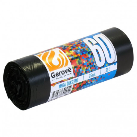 Garbage bag 60L (600x850mm) HDPE 12mic black 25pcs in a roll