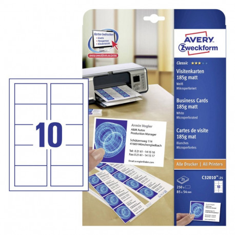 Visiitkaardi alusmaterjal ise valmistamiseks valged 25 lehte pakis