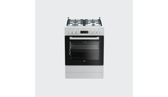 BEKO Cooker FSM62320DWS 60 cm, Gas/Electric, White color/black glass, led screen