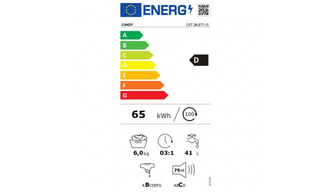 Candy | Washing Machine | CST 26LET/1-S | Energy efficiency class D | Top loading | Washing capacity