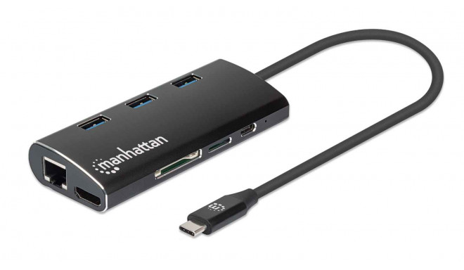 Manhattan Superspeed USB-C-Hubi, 6 porttia, kortinlukijat