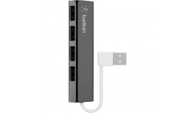 Belkin 4-portiline õhuke reisile mõeldud USB-jaotur - 4-portiline USB 2.0 jaotur, must