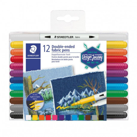 Tekstiilimarkerite komplekt STAEDTLER 3190 kahe otsaga 12 värvi