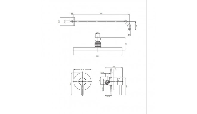 Concealed shower system Omnires SYSY36GR, graphite