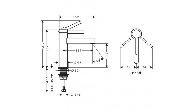 Mixer for washbasin HG Finoris 76023670 black mat