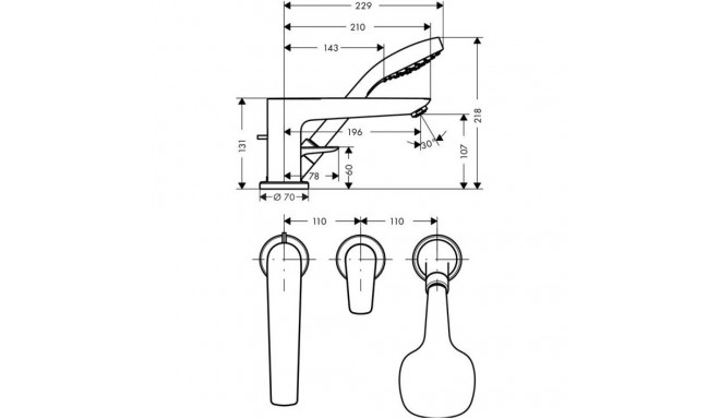 Bathroom faucet Hansgrohe Talis E 3-way outlets, 71730000