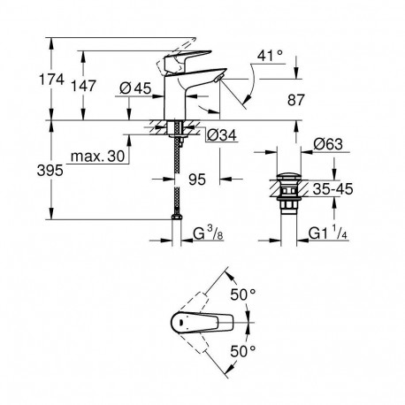 Grohe BauEdge valamusegisti põhjaklapiga click-clack 23896001, kroom