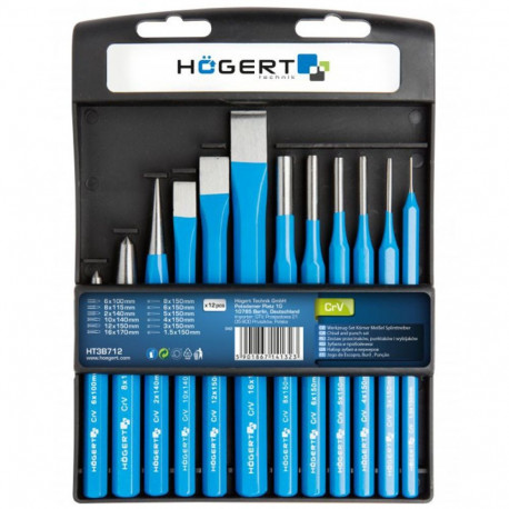 Hogert HT3B712 peitlite ja stantside komplekt, 12 tk, CrV, 10-16mm, 1.5-8mm, plastikkarp