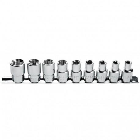 Hogert HT1A880 Torx-otsikute komplekt, 1/2", 9 tk, CrV, metallkassett