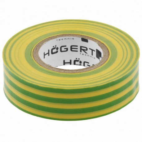 Hogert HT1P286 insulating tape, yellow-green, 20m, 19mm, 0.13mm, 0.39kV/mm, -20°C to +60°C, waterpro