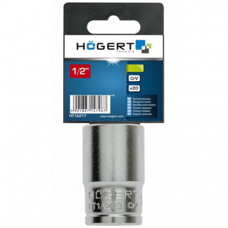 Hogert socket HT1A223, 23mm, 1/2", CrV steel, hexagon, DIN 3124, 6-point profile