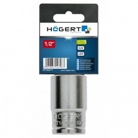 Hogert HT1A224 socket, 1/2" drive, HEX 24mm, CrV steel, DIN 3124, 38mm