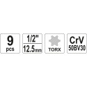 Padrunvõtmete Komplekt Torx Crv 1/2" , E10-E24 (9Tk.) YT-0521 YATO