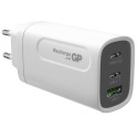 GP GaN PD 65 W -verkkovirtalaturi, 2x USB-C + 1x USB-A, valkoinen GP GaN PD 65 W -verkkovirtalaturi, 2x USB-C + 1x USB-A, valkoinen