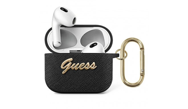 Guess GUA3SASMK AirPods 3 cover black/black Saffiano Script Metal Collection