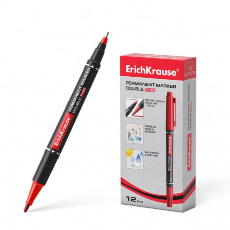 Double-sided permanent marker ErichKrause® Double P-80, color: red (box 12 pcs.)
