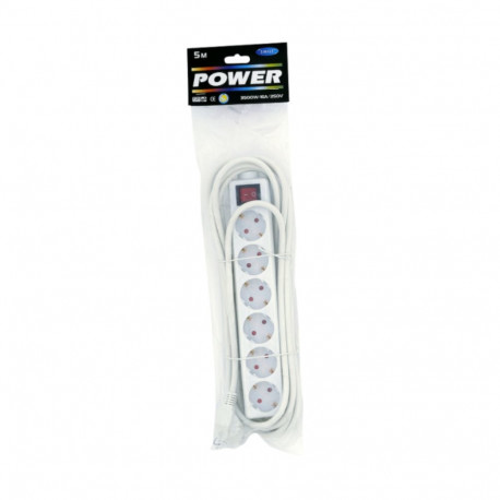 Extension cord 6-part white with 5m switch, grounded