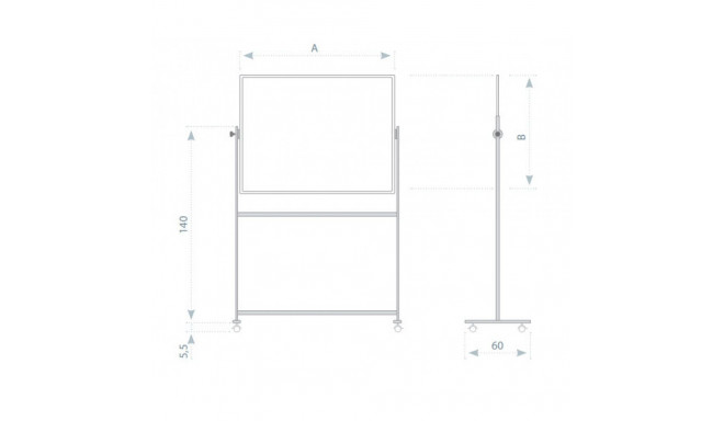 Glass board on wheels 1200x900mm rotating around the axis white 2x3