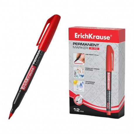Permanent marker ErichKrause® P-70, color: red (box 12 pcs.)
