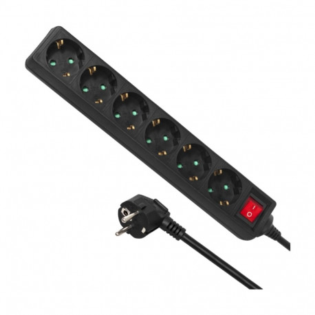 Extension cord 6-part 5m with switch black, with grounding