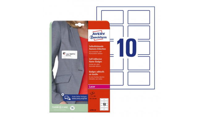 Self-adhesive name tag for fabric AVERY Zweckform 80x50mm 20 sheets (L4785-20)