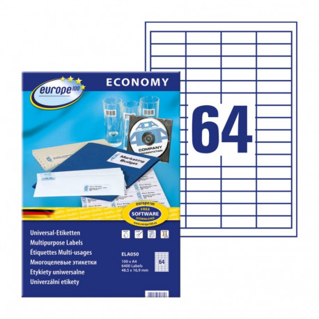 Sticker label AVERY Economy 48.5x16.9mm 64 Sheets 100 sheets