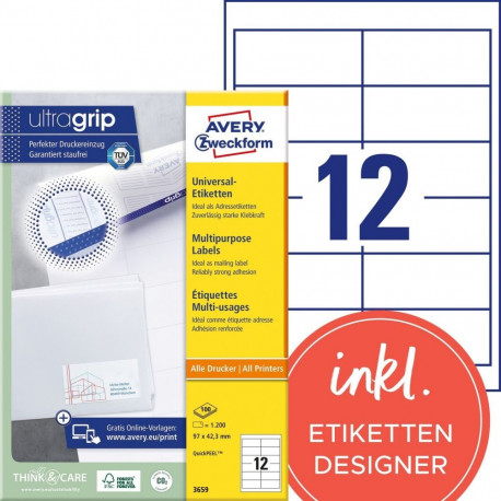 Labels 97x42,3mm InkjetLaserCopy white