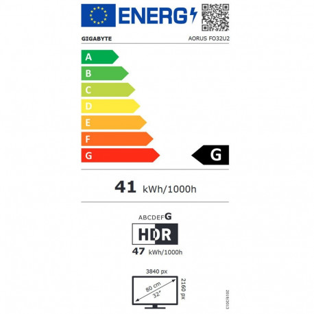 Gigabyte AORUS FO32U2 EK1 31,5" OLED 16:9 240 Hz 0,03 ms 3840 x 2160 pikslit 250 cd/m² 2 HDMI-pesa m