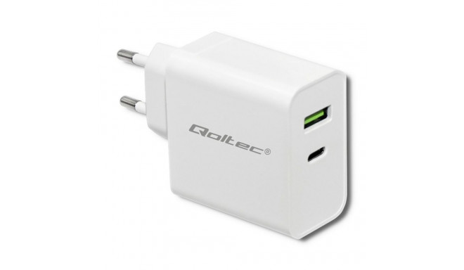Qoltec 51718 laadija 45W 5-20V 2.4-3A USB Type-C PD USB valge