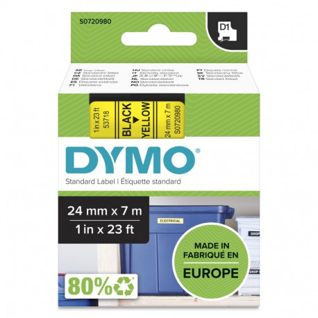 Dymo D1 -teippi 24 mm x 7 m, musta keltaisella pohjalla