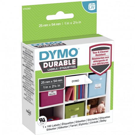 Dymo LW Durable -püsikleeps 25 mm x 54 mm, 160 kleebist, valge polüester