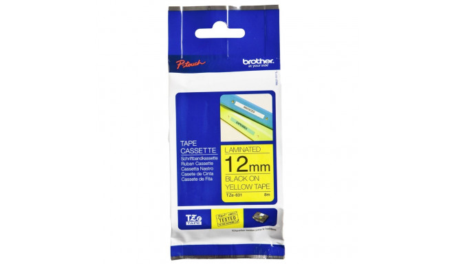 Brother TZe-631 -kleebiselint, 12 mm x 8 m, must kollasel taustal