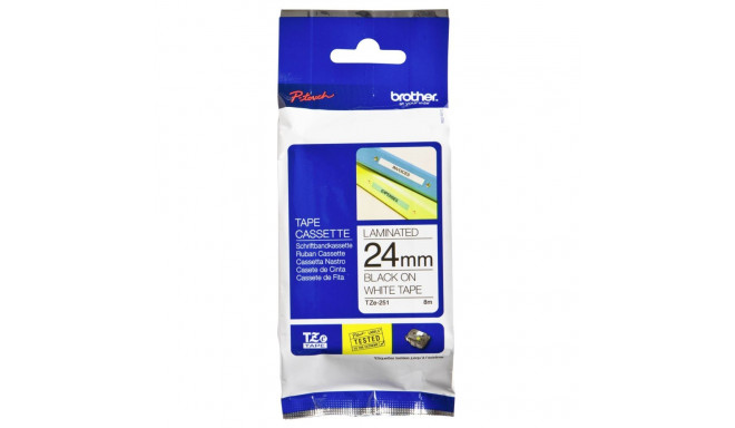 Brother TZe-251 -kleebiselint, 24 mm x 8 m, must valgel taustal