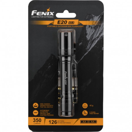 Fenix E20 V2.0 -taskulamppu, 350 lm