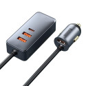 Baseus Share Together car charger with extension cord 3x USB USB-C 120W (gray)