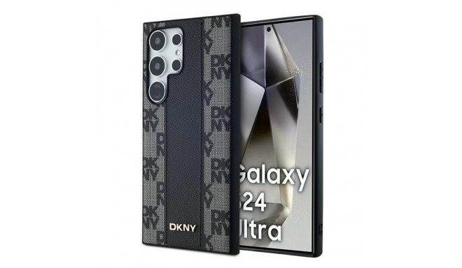 DKNY Leather Checkered Mono Pattern MagSafe Case for Samsung Galaxy S24 Ultra - Black
