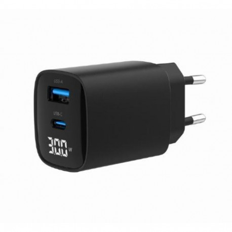 GaN laadija USB-A USB-C LCD 30W PD QC3.0 must