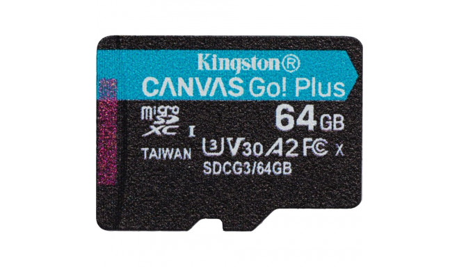 Kingston Canvas Go! Plus MicroSDXC 64 GB Klass 10 UHS-I/U3 A2 V30 (SDCG3/64GBSP)