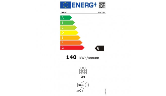Candy Veinikülmik | 438063 | Energiatõhususe klass G | Eraldiseisev | Mahutab 34 pudelit | Must
