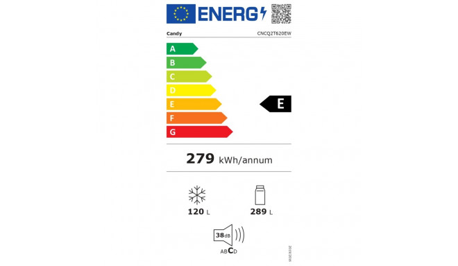 Candy külmik CNCQ2T620EW energiatõhususklass E vabaltseisev kombi kõrgus 205 cm No Frost süsteem kül