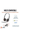 Poly Blackwire 3220 Stereo Wired Headset, USB-C, USB-C/A Adapter, Black