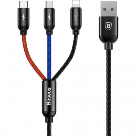 Baseus CAMLT-ASY01 USB cable 0.3 m USB A USB C/Micro USB A/Lightning Black 6953156273931