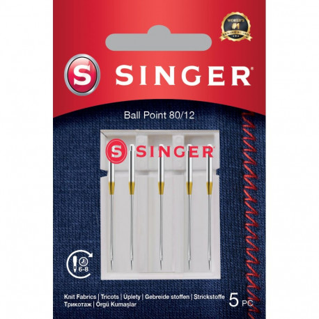 Singer | Ball Point Needle 80/12 5PK for Knit Fabrics